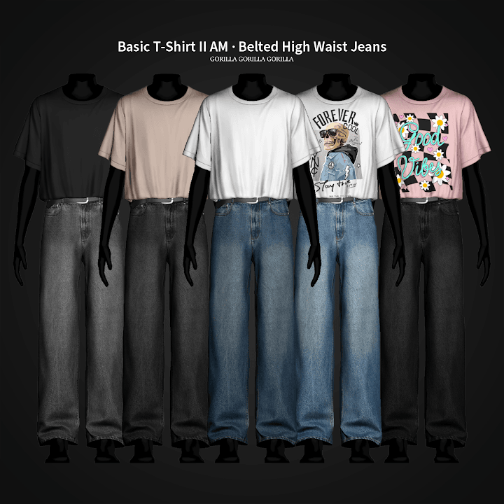Сет одежды Basic T-Shirt · Belted High Waist Jeans